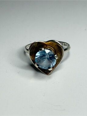 Vintage TaxCo Sterling Silver Heart Ring With Blue Aquamarine